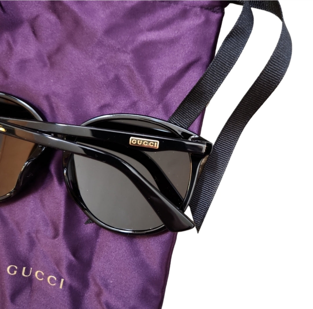 Gucci GG0261SA 57MM Shiny Black Round Sunglasses 57-16-145mm