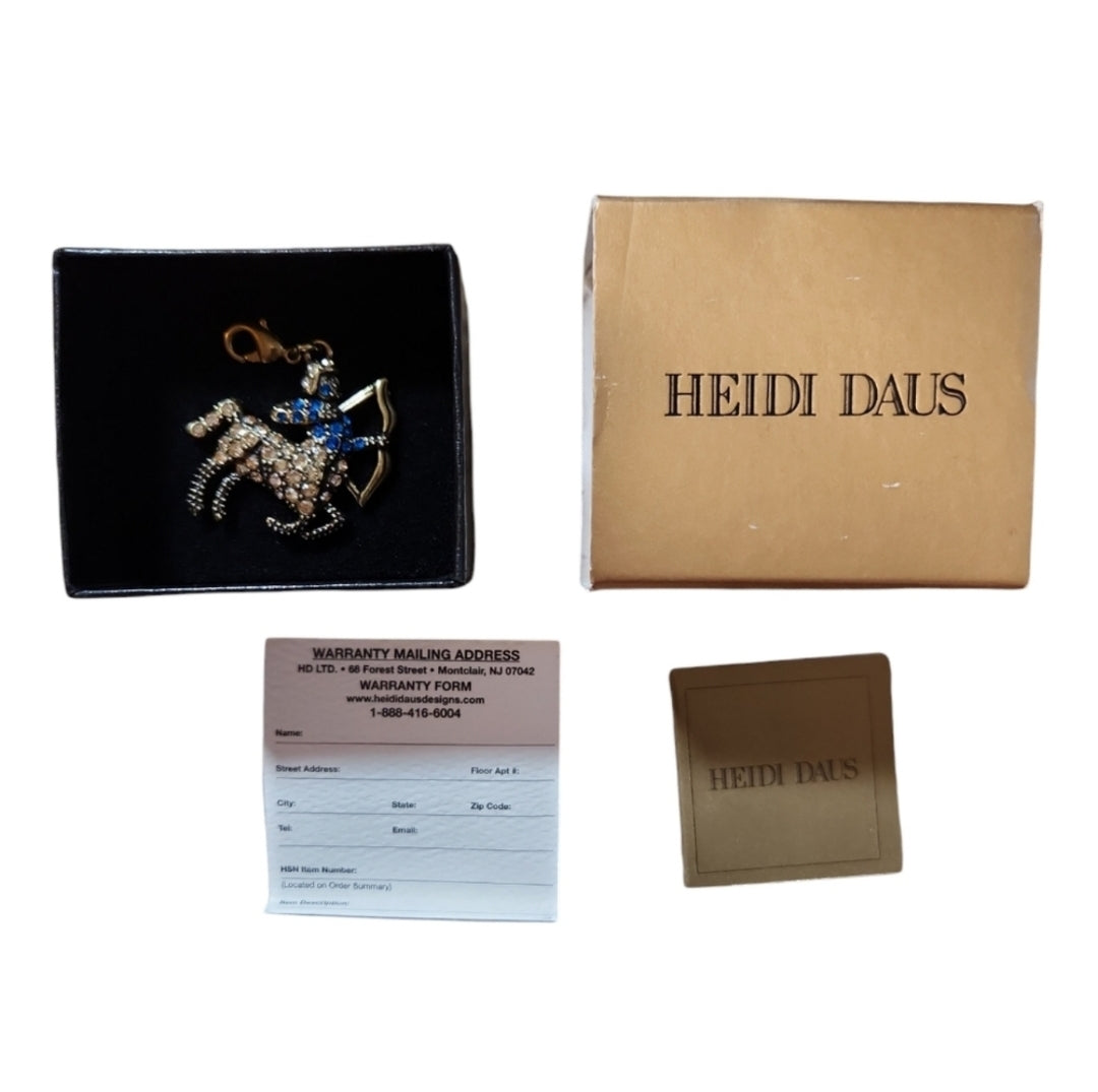 Heidi Daus Zodiac Charm Paperclip Pendant Sagittarius Blue Swarovski Gems 1.5"
