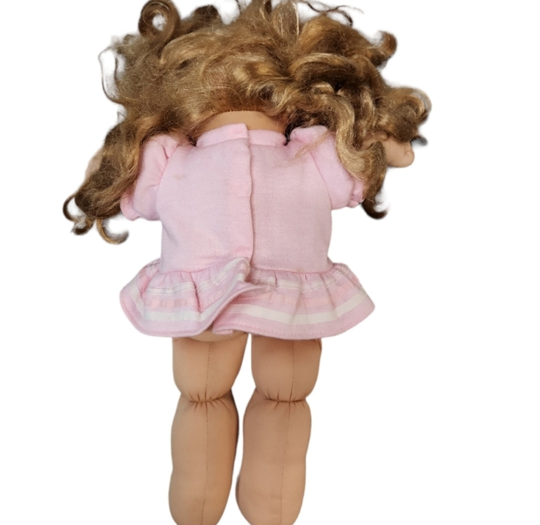 Vtg 1983 Cabbage Patch Doll Red Cornsilk Hair Brown Eyes One Tooth Pink Dress