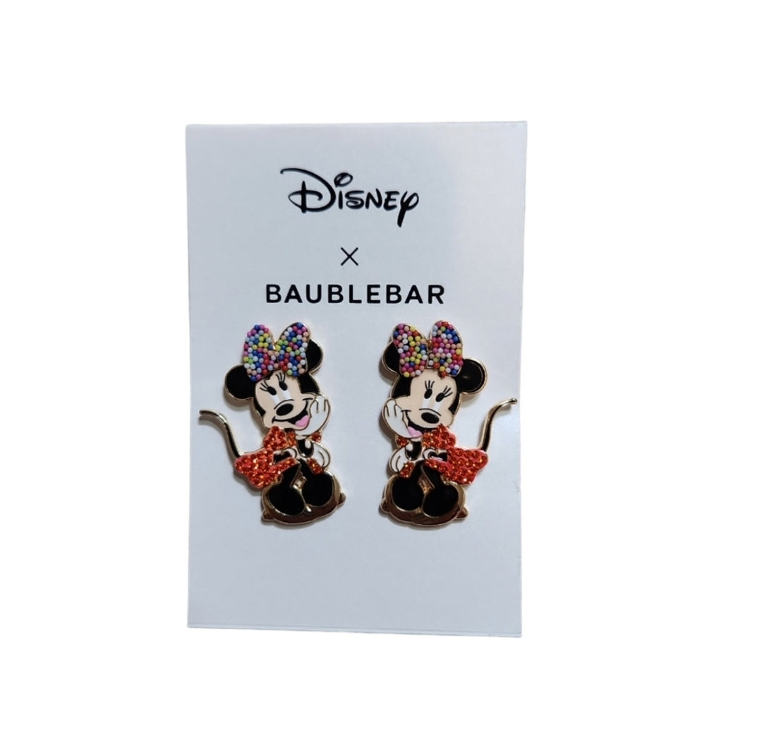 2023 Baublebar Disney X Minnie Mouse Earrings Rainbow Bow Red Crystal Dress