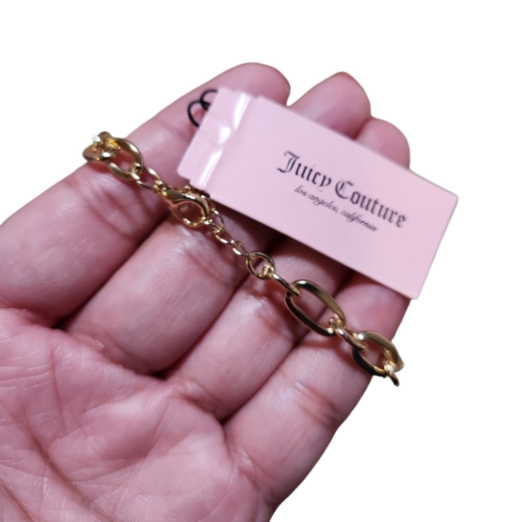 Juicy Couture Gold Toned Juicy Charm Link Necklace Bling Butterfly Monogram J
