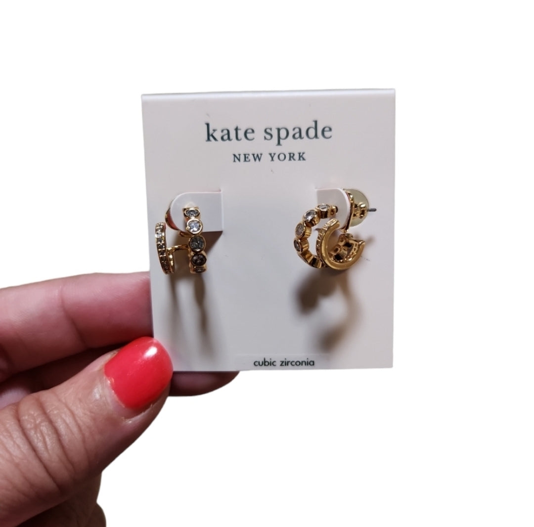 Kate Spade New York Gold Toned Dazzle Double Huggies Cubic Zirconia Earrings
