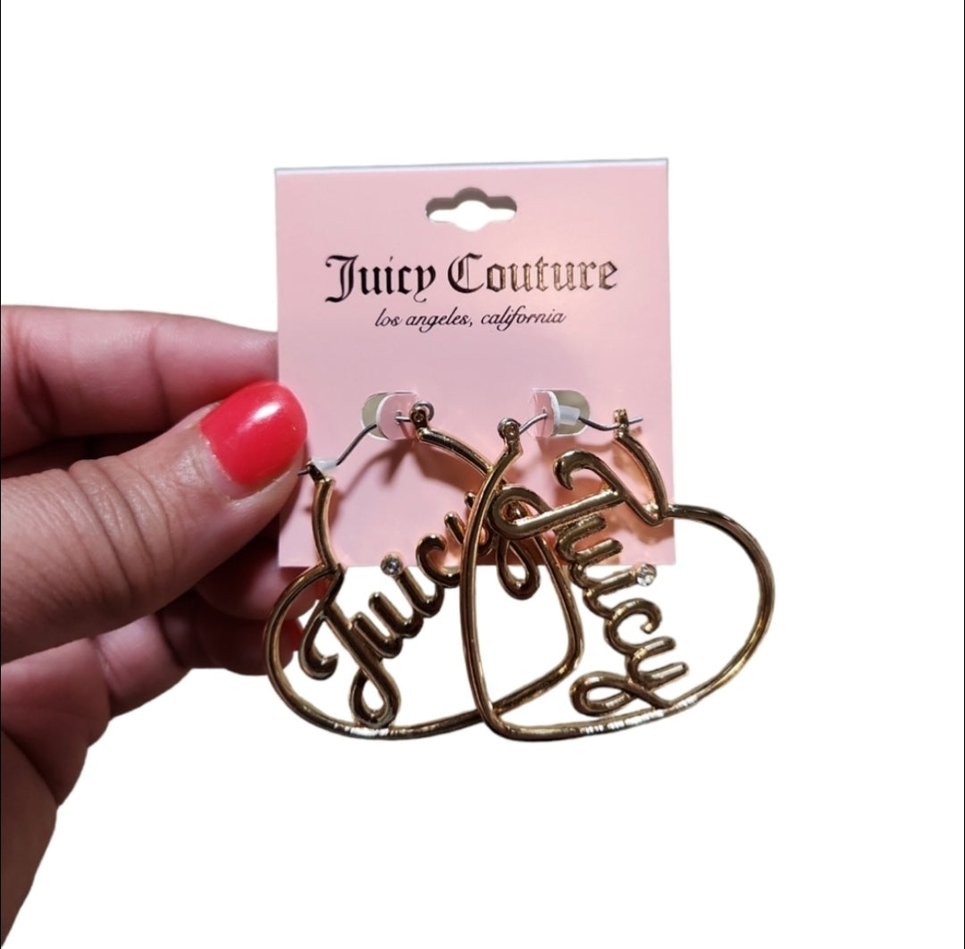 Juicy Couture Gold Toned Juicy Heart Shaped Bling Hoop Earrings