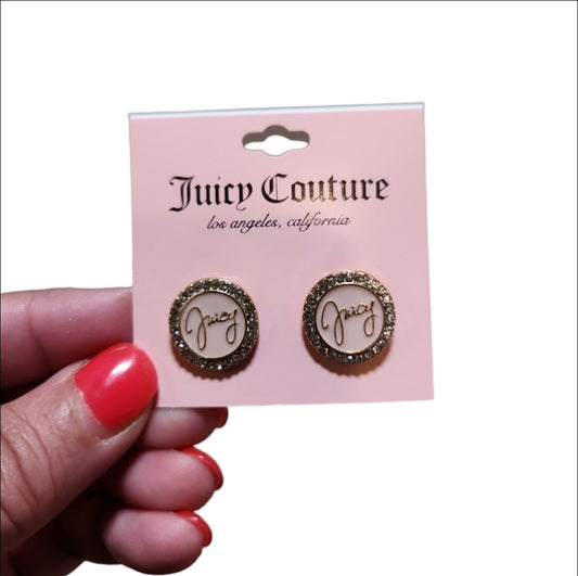 Juicy Couture Gold Toned Pink Enamel Circle Rhinestones Post Earrings